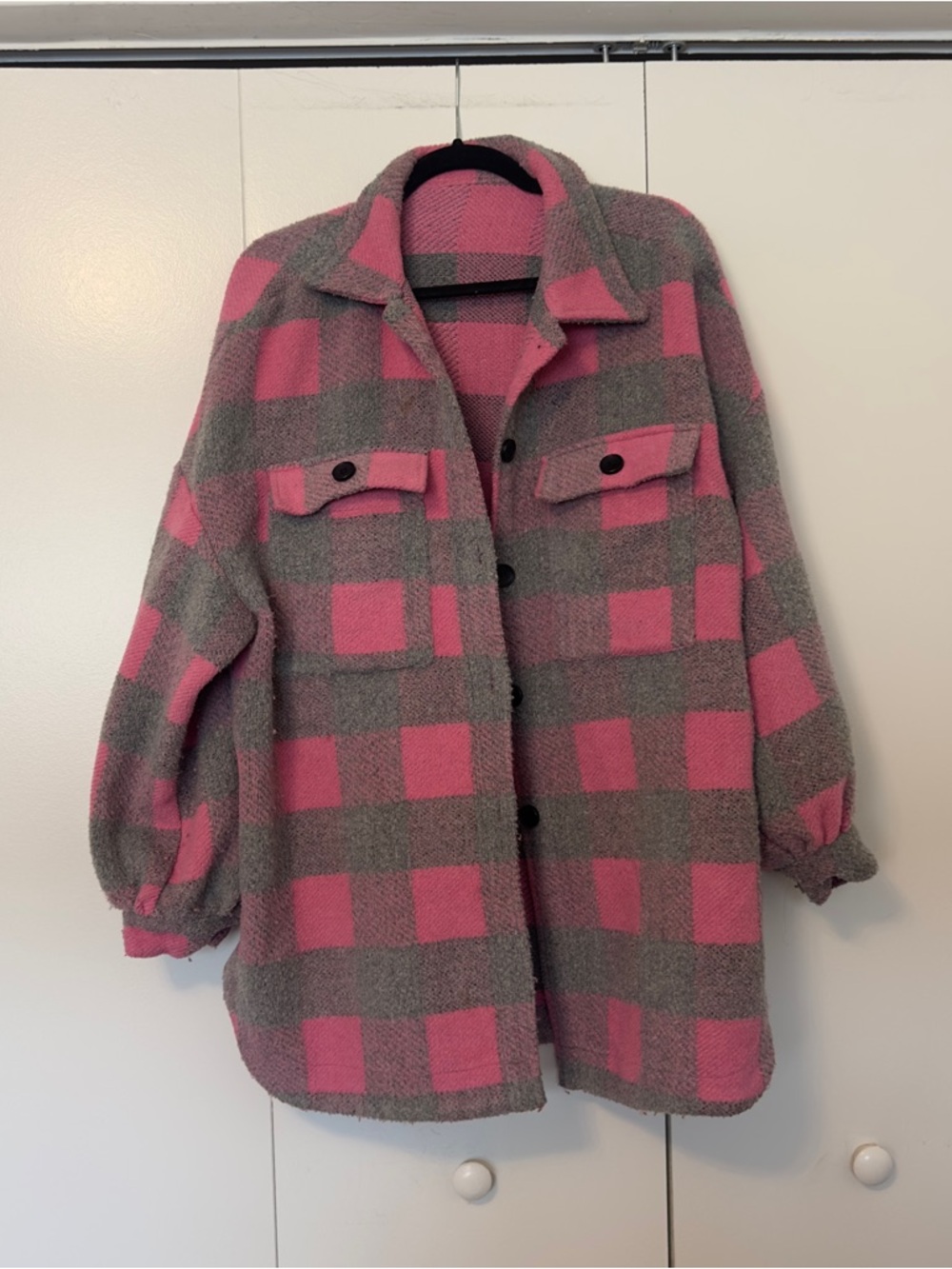 ✨5 for $25✨ Shein Pink and Gray Buffalo Plaid Coat